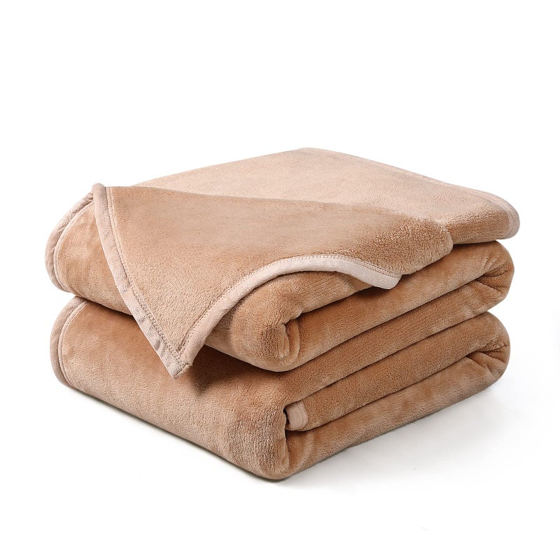 EASELAND Soft Queen Size Blanket All Season Warm Fuzzy Microplush Lightweight Thermal Fleece Blankets for Couch Bed Sofa,90x90 Inches,Camel - Image 1